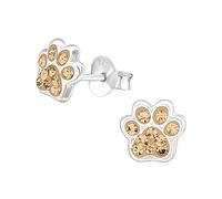 Zenvie Pendientes de tuerca de plata de ley con diseño de huella de pata con cristal, en caja de regalo, 7 mm x 6 mm, 7mm, Plata de ley, Sin piedra preciosa