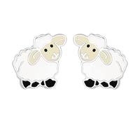 Zenvie Pendientes de tuerca de plata de ley con diseño de oveja blanca, plata 925, 10 mm x 10 mm, caja de regalo incluida