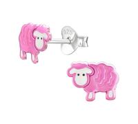 Zenvie Pendientes de tuerca de plata de ley con diseño de oveja rosa con caja de regalo, 8 mm x 6 mm