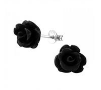 Zenvie Pendientes de tuerca de plata de ley con diseño de rosas negras góticas, 1 x 1 cm, 10 x 10mm, Plata de ley, Sin piedra preciosa