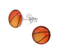 Zenvie Pendientes redondos de plata de ley con diseño de balón de baloncesto, color naranja y caja, 7mm, Plata de ley, Sin piedra preciosa