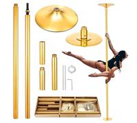 ZENVOKE Barra de Pole Dance para Interiores, Plataforma de Pole Dance Sólida de 45 mm, Estática y Giratoria, Altura Ajustable de 216 a 279 cm, Barra de Baile Portátil y Desmontable, Dorada