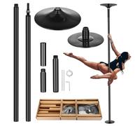 ZENVOKE Barra de Pole Dance para Interiores, Plataforma de Pole Dance Sólida de 45 mm, Estática y Giratoria, Altura Ajustable de 216 a 279 cm, Barra de Baile Portátil y Desmontable, Negra