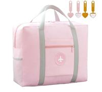 ZenyTra Bolsa de equipaje de mano rosa 52 x 38 x 19 cm - Bolsa de deporte plegable impermeable para mujer y hombre, incluye 2 etiquetas para equipaje (rosa/amarillo), fin de semana para viajes y