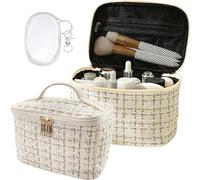 ZenyTra Elegant White Makeup Bag - Organizador de cosméticos grande para viajes, resistente al agua con capacidad XXL, color blanco (con bolsas transparentes)