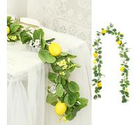 ZenyTra Guirnalda de limón artificial de 200 cm, guirnalda de frutas realista con limones amarillos y hojas verdes, decoración para puerta, pared, boda, fiesta, primavera y verano (limón, verde)