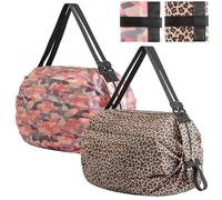 ZenyTra Juego de 2 bolsas de la compra plegables, diseño de camuflaje rosa y estampado de leopardo, alternativa reutilizable de tela Oxford, para fitness, viajes y compras