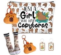 ZenyTra Set de regalo de 5 piezas Capybara | Neceser de cosméticos, calcetines y 3 llaveros | Just a Girl Who Loves Capybaras | Bonito regalo para mujeres y niñas