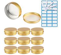 ZEOABSY 10 Piezas Tarros de Aluminio con Tapa Rosca 100ml, Oro Tarros de Aluminio Vacíos Redondo para Contenedor De Cosméticos Cremas Caja de almacenaje con 5 Espátula y 1 Etiqueta