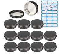 ZEOABSY 10 Piezas Tarros de Aluminio con Tapa Rosca 60ml, Negro Mate Tarros de Aluminio Vacíos Redondo para Contenedor De Cosméticos Cremas Caja de almacenaje con 5 Espátula y 1 Etiqueta