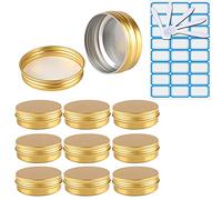 ZEOABSY 10 Piezas Tarros de Aluminio con Tapa Rosca 60ml, Oro Tarros de Aluminio Vacíos Redondo para Contenedor De Cosméticos Cremas Caja de almacenaje con 5 Espátula y 1 Etiqueta