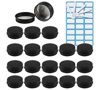 ZEOABSY 100 Piezas Tarros de Aluminio con Tapa Rosca 15ml, Negro Mate Tarros de Aluminio Vacíos Redondo para Contenedor De Cosméticos Cremas Caja de almacenaje con 10 Espátula y 4 Etiqueta
