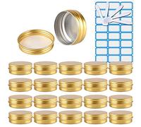 ZEOABSY 100 Piezas Tarros de Aluminio con Tapa Rosca 30ml, Oro Tarros de Aluminio Vacíos Redondo para Contenedor De Cosméticos Cremas Caja de almacenaje con 10 Espátula y 4 Etiqueta