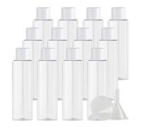 ZEOABSY 12 Piezas 100 ml Redondo Botellas de Plástico PET Transparente con Tapón de Rosca Blanco y Reductor de Orificio, Botella de Hombro Plano de Viaje Rellenables para Cosmética (UNSQUEEZABLE)