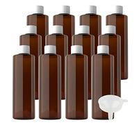 ZEOABSY 12 Piezas 250 ml Redondo Botellas de Plástico PET Marrón con Tapón de Rosca Blanco y Reductor de Orificio, Botella de Hombro Plano de Viaje Rellenables para Cosmética (UNSQUEEZABLE)