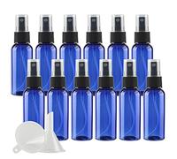 ZEOABSY 12 Piezas 50ml Botella de Spray Vacía Plástico Azul Atomizador de Viaje Conjunto de Botellas, con Pulverizador de Niebla Fina Negro para Aromaterapiacon 2 Embudos