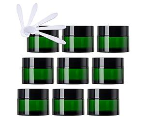 ZEOABSY 12 Piezas 50ml Tarros de Vidrio Verde con Tapa de Rosca Negro, Tarro de Cristal Vacíos Redondo Contenedor De Cosméticos para Cremas, Ungüento, Viaje con 12 Espátula