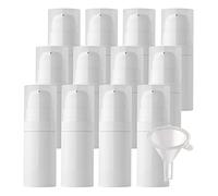 ZEOABSY 12 Piezas NO Recargable 10 ml Airless Botella de Bomba de Loción Blanco con Cinta Plata, 15ml Vacío Dispensador de Envase de Botella Cosmética para Gel Cremas - SIN Tubos INTERNOS