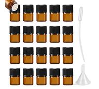 ZEOABSY 20 Piezas Mini 1ml Botella de Aceite Esencial de Vidrio Ámbar con Tapón Negro con Obturador, Frasco de Cristal con Reductor de Orificio para Cosmético, Aromaterapia, Viajes