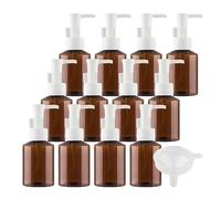 ZEOABSY 24 Piezas 50ml Ámbar Rellenables Botella de loción con Bombas Blanco, 50 ml Botella de champú de plástico vacía, Gel de Ducha, Envase Cosmético + 2 x Embudo