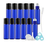 ZEOABSY 24 Piezas Botellas de 5 ml de aceites Esenciales Roll-on, Botellas de Vidrio Azul Recargables con Bolas de Acero Inoxidable para aromaterapia, Fragancia, Laboratorio