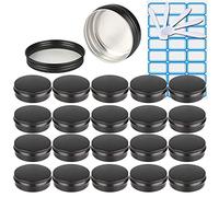 ZEOABSY 30 Piezas Tarros de Aluminio con Tapa Rosca 100ml, Negro Mate Tarros de Aluminio Vacíos Redondo para Contenedor De Cosméticos Cremas Caja de almacenaje con 5 Espátula y 2 Etiqueta