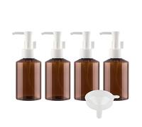 ZEOABSY 4 Piezas 100ml Ámbar Rellenables Botella de loción Con Bombas Blanco, 100 ml Botella de champú de plástico vacía, Gel de Ducha, Envase Cosmético + 1 x Embudo