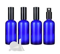 ZEOABSY 4 Piezas 100ml Frasco de Vidrio Azul con Pulverizador Negro Botella de Cristal con Bomba en Spray Vacía Reutilizable Ideal para Perfume o Composición con Aceites Esenciales Embudo