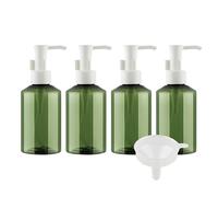 ZEOABSY 4 Piezas 150ml Verde Rellenables Botella de loción Con Bombas Blanco, 150 ml Botella de champú de plástico vacía, Gel de Ducha, Envase Cosmético + 1 x Embudo