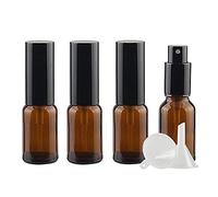 ZEOABSY 4 Piezas 15ml Frasco de Vidrio Marrón con Pulverizador Negro Botella de Cristal con Bomba en Spray Vacía Reutilizable Ideal para Perfume o Composición con Aceites Esenciales Embudo