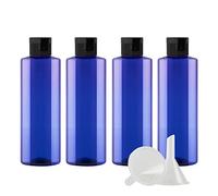 ZEOABSY 4 Piezas 200 ml Botellas con Flip-Top, Hombro Plano Botes de Plástico PET Azul con Tapa Abatible Negro, Botella de Viaje Rellenables para Cosmética