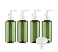 ZEOABSY 4 Piezas 200ml Verde Rellenables Botella de loción Con Bombas Blanco, 200 ml Botella de champú de plástico vacía, Gel de Ducha, Envase Cosmético + 1 x Embudo