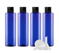 ZEOABSY 4 Piezas 250 ml Botellas con Flip-Top, Hombro Plano Botes de Plástico Pet Azul con Tapa Abatible Negro, Botella de Viaje Rellenables para Cosmética