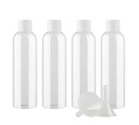 ZEOABSY 4 Piezas 250 ml Botellas con Flip-Top, Redondo Botes de Plástico Pet Transparente con Tapa Abatible Blanco, Vacío Botella de Viaje Rellenables para Cosmética