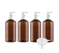 ZEOABSY 4 Piezas 500ml Ámbar Rellenables Botella de loción Con Bombas Blanco, 500 ml Botella de champú de plástico vacía, Gel de Ducha, Envase Cosmético + 1 x Embudo