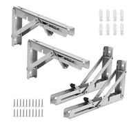 ZEONHAK 4 soportes plegables de 10 pulgadas, soporte de mesa plegable de acero inoxidable de 25 cm, soportes de pared plegables plateados para banco de trabajo, mesa plegable, soporte de bricolaje,