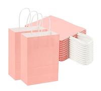 ZEONHAK Bolsas de regalo de papel rosa con asas, 50 unidades, 15 x 8 x 21 cm, recuerdo de fiesta, boda