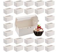 ZEONHEI Paquete de 50 cajas para cupcakes de 2 agujeros con ventana, cajas de cartón blanco para cupcakes, cajas de papel para panadería para magdalenas y galletas, 6.3 x 3.5 x 3 pulgadas