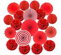 ZEORDECO Abanicos de Papel Bola de Nido Pom Poms Ventilador de Papel para Colgar Decoración para Cumpleaños Boda Carnaval Bebé Ducha Home Party Supplies Decoración - Rojo