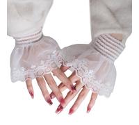 ZEPFJHE 1 par de mangas de brazo de doble capa con bordado de encaje para mujer, para ocasiones cómodas, materiales de nailon, mangas de nailon, blanco, Talla única