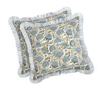 ZEPFJHE 2 fundas de almohada con estampado de flores con bordes con volantes, funda de cojín de poliéster transpirable para decoración de sofá, fundas de almohada de poliéster para decoración del