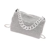 ZEPFJHE Bolso de noche con diamantes de imitación brillantes con cadena para mujer, bolso de hombro informal para baile de graduación y banquetes, sofisticada bolsa de noche, Silver, One Size