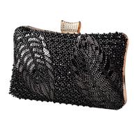 ZEPFJHE Bolso de noche de lujo con diamantes de imitación decorados con forma geométrica con correa de cadena de metal, bolso cruzado para novia, Black