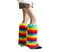 ZEPFJHE Calentadores de piernas peludos y brillantes con diseño de arcoíris cálido vintage para botas de invierno, calcetines largos para días de invierno, fundas de botas de felpa, Multicolor, E40