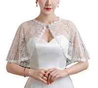 ZEPFJHE Chal de encaje floral para boda, novia, fiesta de graduación, chal con hebilla de diamantes de imitación, chal de boda, blanco, Talla única