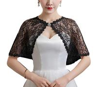 ZEPFJHE Chal de encaje floral para boda, novia, fiesta de graduación, chal con hebilla de diamantes de imitación, chal de boda, Negro, Talla única