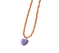 ZEPFJHE Collar con colgante de corazón, cadena ajustable, elegante cadena de cuentas con textura de resina, joyería para el cuello, joyería para mujer y niña, collar de cuentas coloridas, talla única