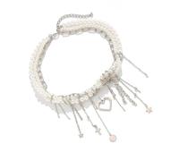 ZEPFJHE Collar moderno con colgante de corazón con borlas de imitación y cadena de metal, collar moderno para mujer, cadena de eslabones, talla única, como se describe, como se describe