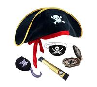 ZEPFJHE Conjunto de disfraz de fiesta pirata con los ojos vendados, sombrero y mapa para niños, cosplay, joyería, Halloween, accesorio temático, brújula, juguete