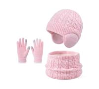 ZEPFJHE Conjunto de guantes térmicos de invierno para niños, con solapa para las orejas, gorro, polaina, guantes acrílicos, accesorios para exteriores, conjunto de guantes para el cuello para niños, C